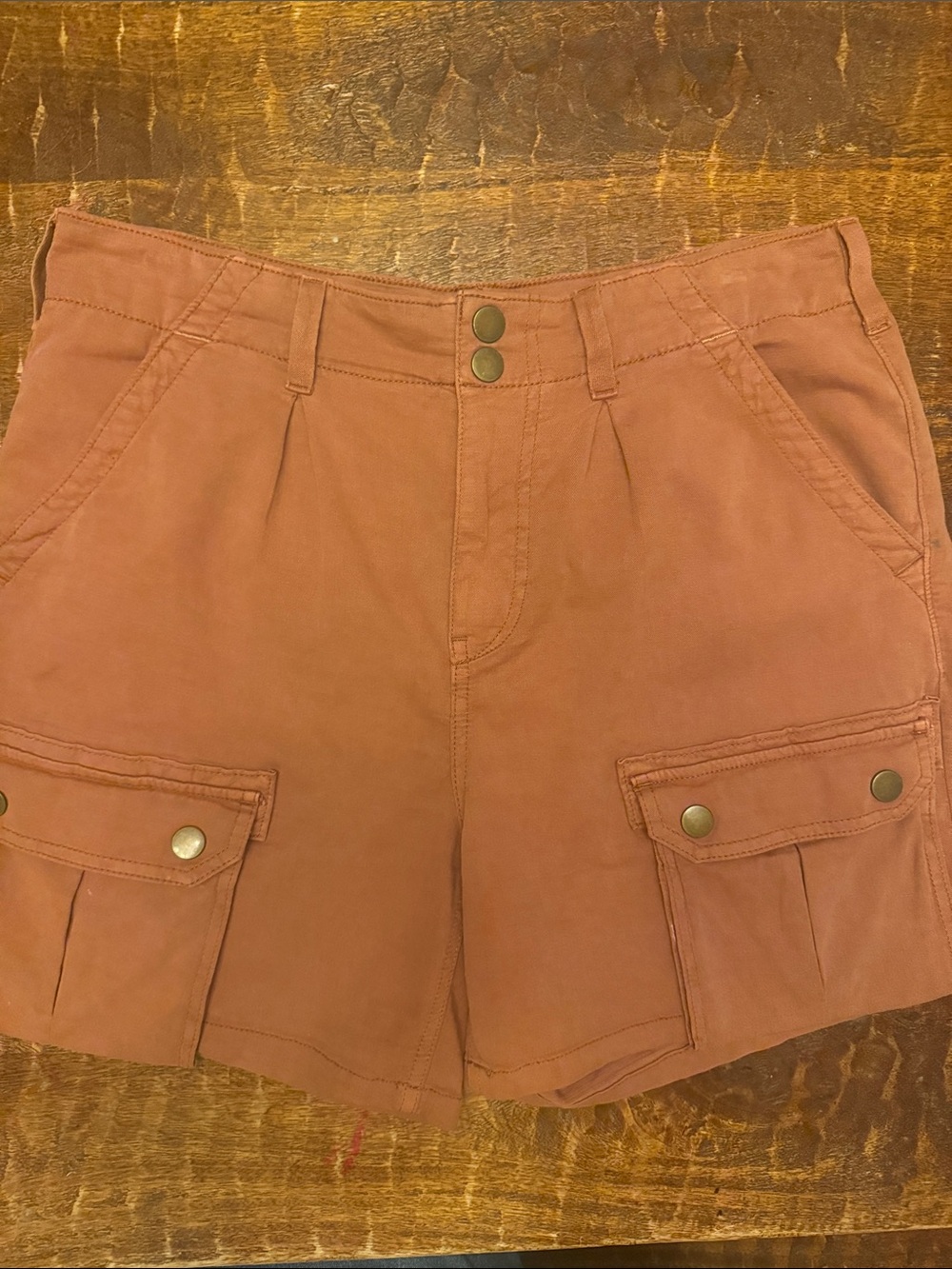 Pilcro Rust-Orange Cargo Shorts with Snap Flap Pockets